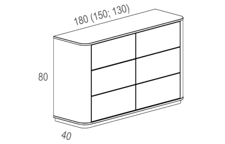 Nízká komoda Harmonia se zaoblenými rohy a šesti zásuvkami