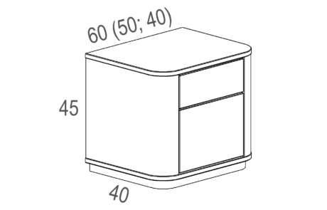 Noční stolek Harmonia se dvěma zaoblenými hranami
