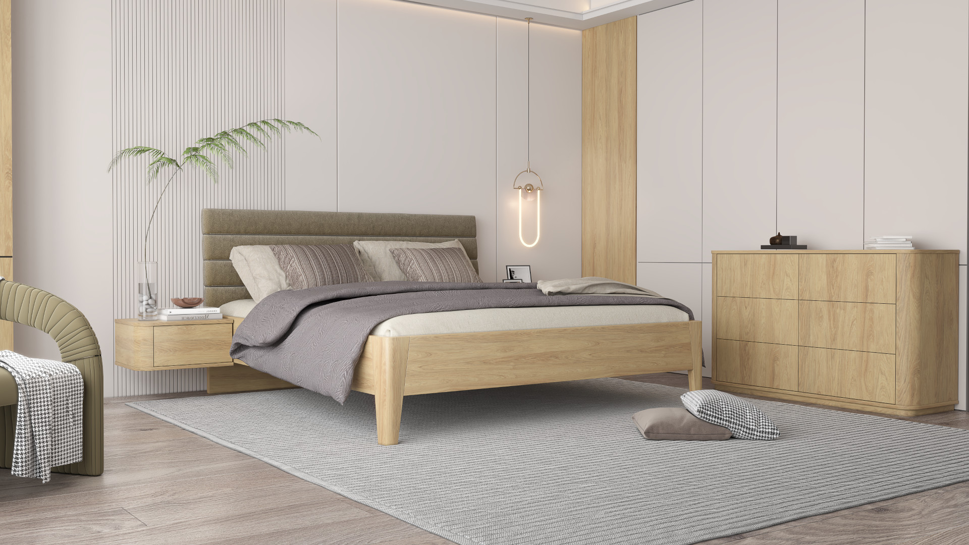 Ložnice s postelí Zara Line a čalouněným čelem